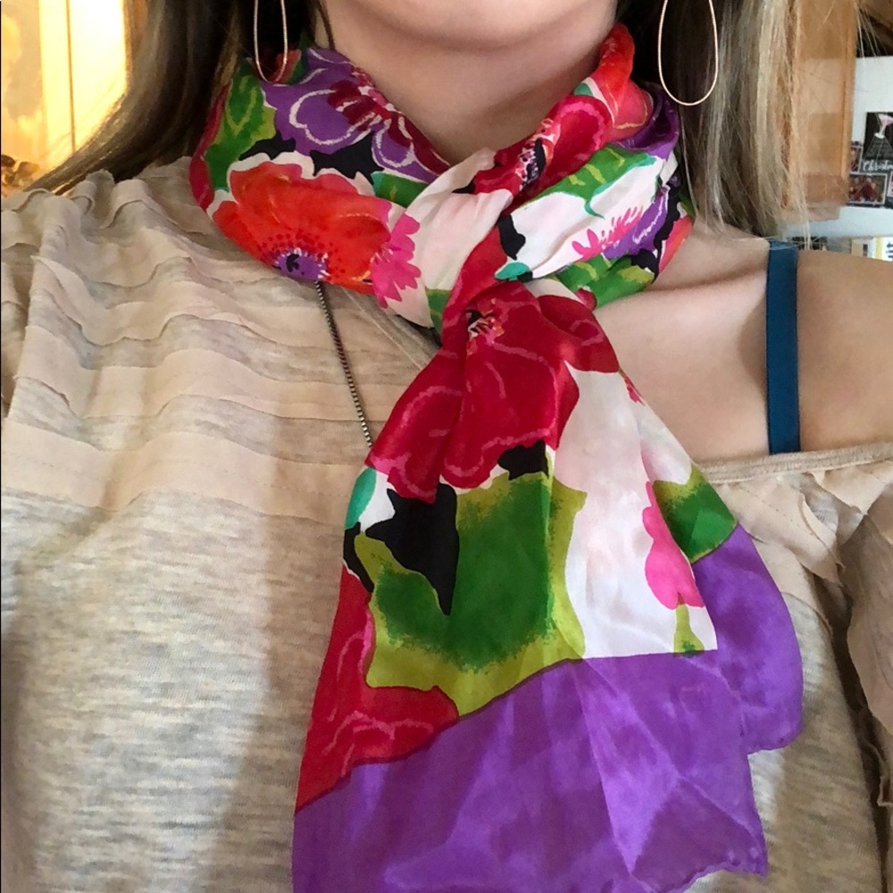colorful floral silk-style scarf